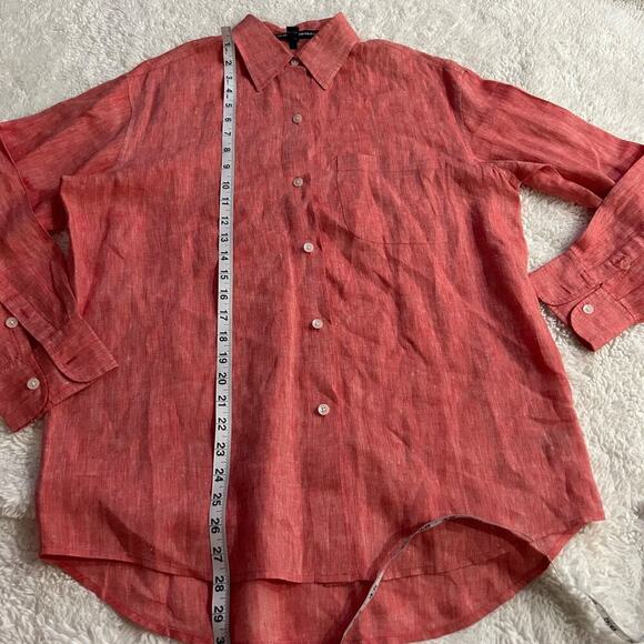 Ellen Tracy Linen Women's Red Button Up Blouse Roll Tab Sleeve S Business Casual - Picture 7 of 7